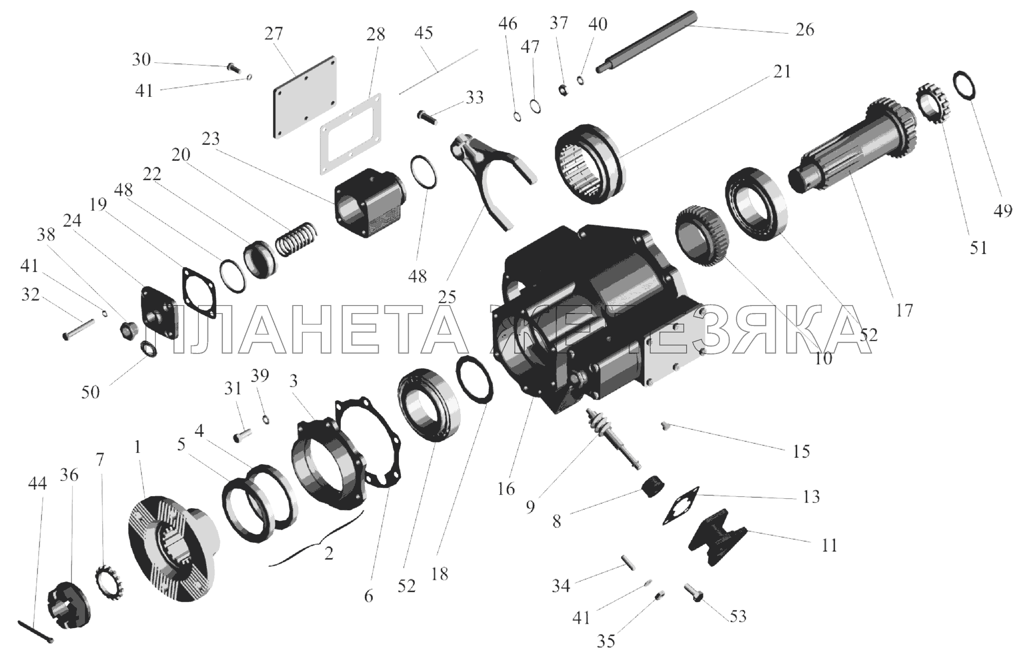 Центральный редуктор отбора мощности. Вал задний 53373-4202192-010 МАЗ-6303A3, 6303A5